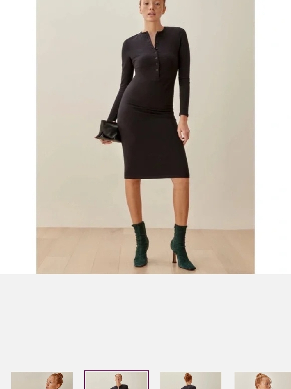 Reformation Black Henley Button-Front Dress